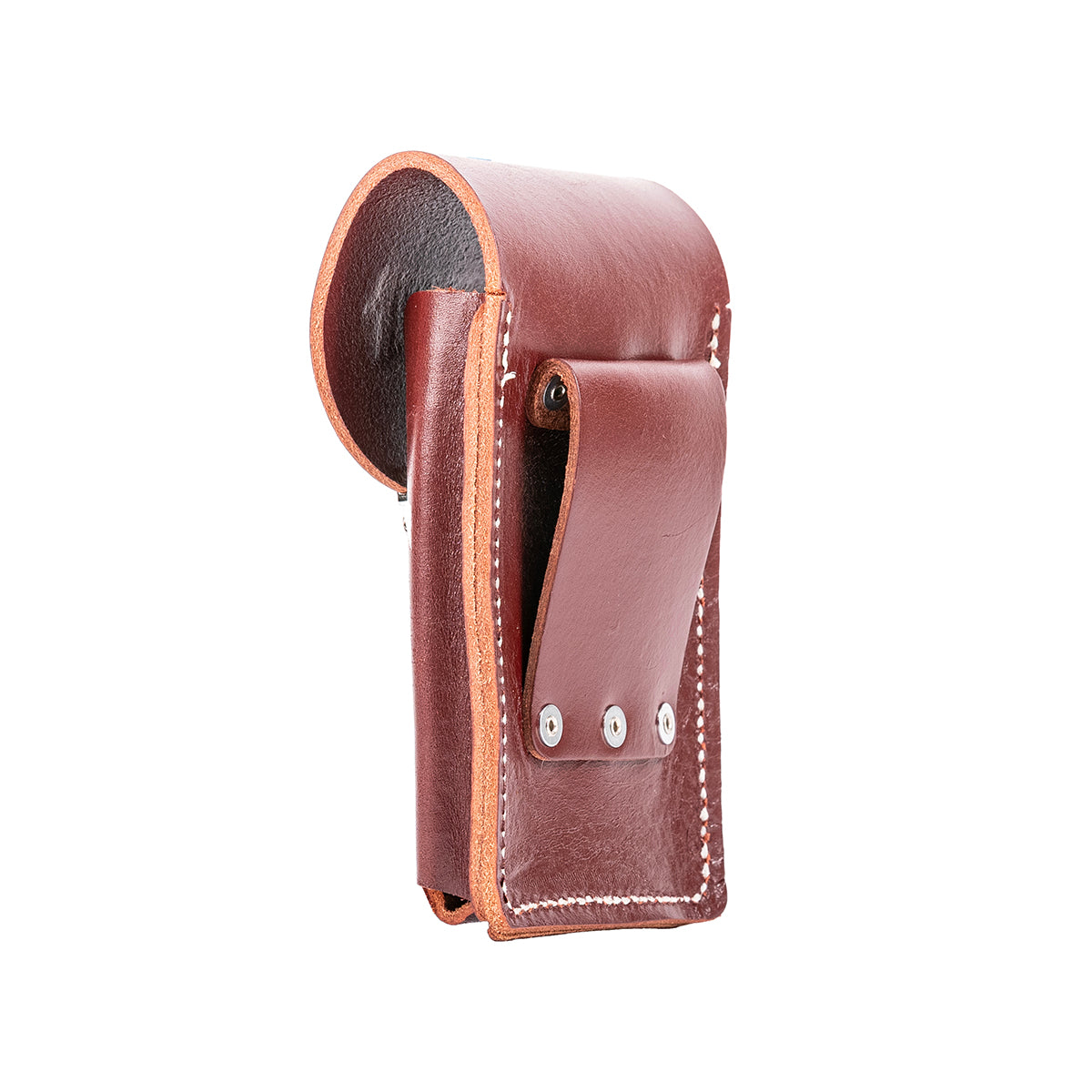 Belt-worn XXL Leather Phone Holster, red, side view made in the USA by Occidental Leather