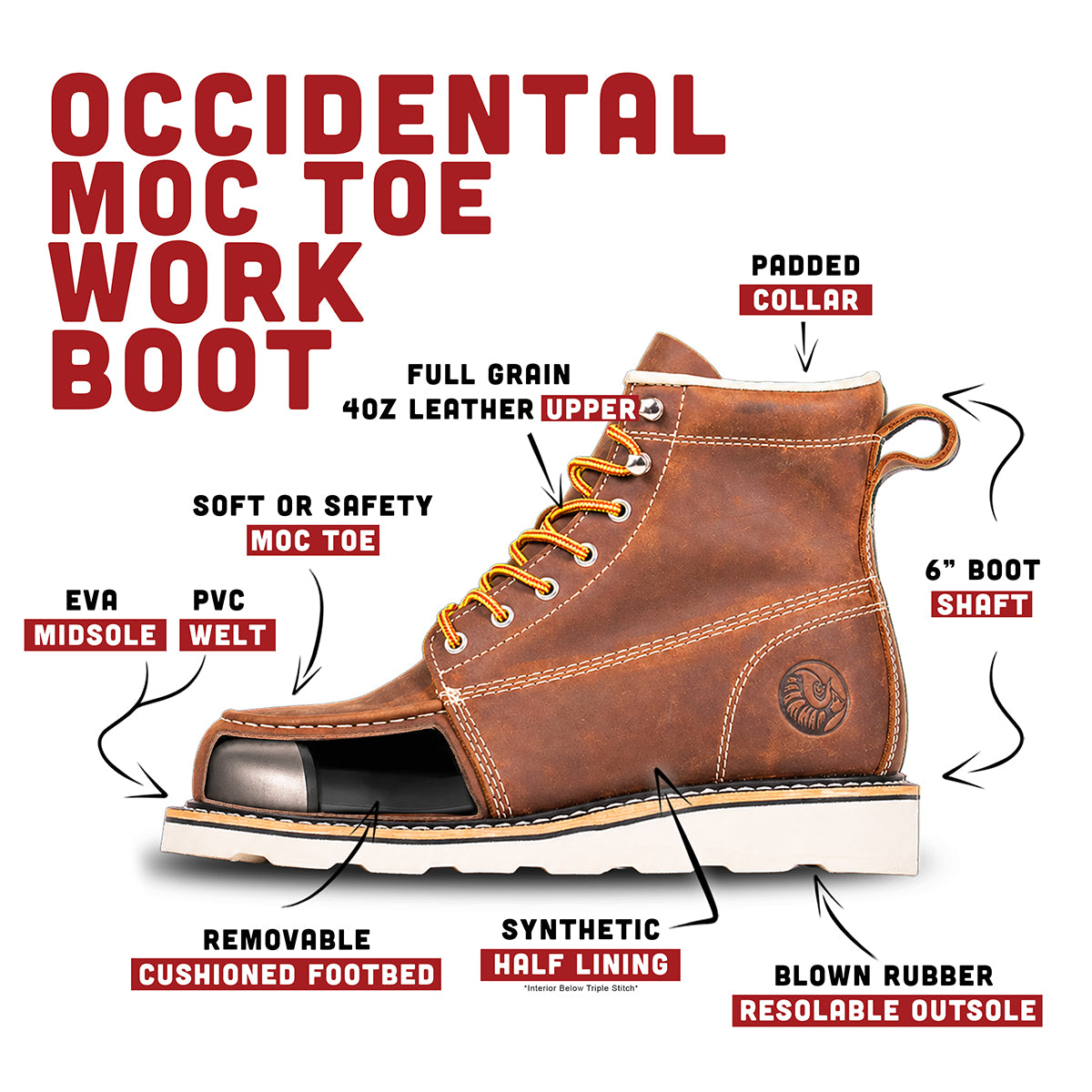 Occidental Moc Toe Work Boot | Safety Toe, ASTM Rated – Occidental